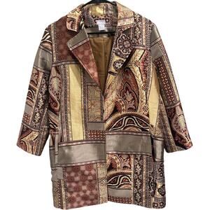 Chico’s Tapestry Dreams Brocade Patchwork Evening Coat Metallic Glam Art-to-Wear